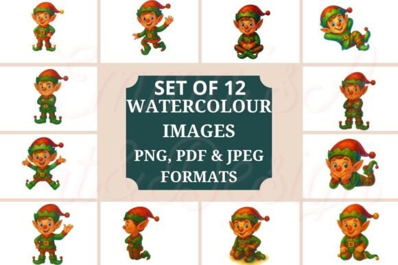 12 Boy Elf Watercolor Clipart: Holiday Design Magic