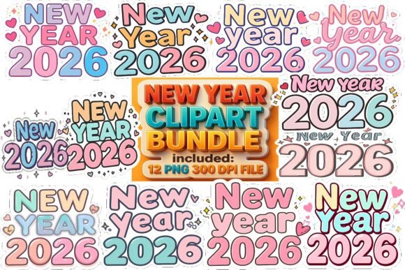 Adorable Kawaii New Year 2026 Clipart Bundle for Designers