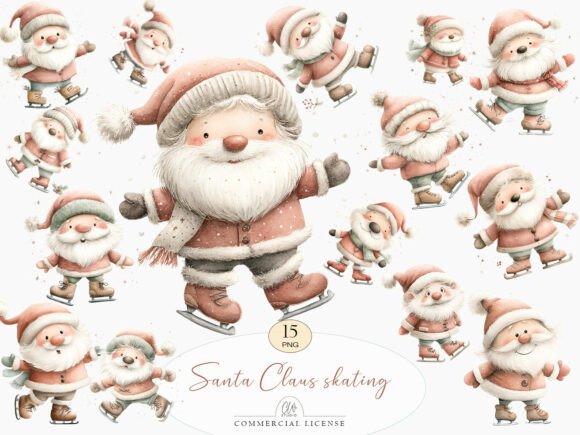 Adorable Skating Santa Claus Clipart for Festive Designs