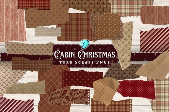 Cabin Christmas Torn Scraps PNGs: Cozy Vintage Charm