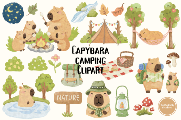 Capybara Camping Clipart & Patterns: A Cozy Design Asset