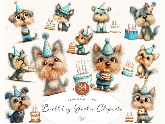 Charming Birthday Yorkie Cliparts for Your Party Projects