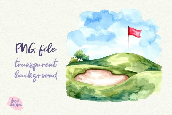 Charming Nostalgia: The Retro Golf Course Flag Hills Pink Golf Aesthetic