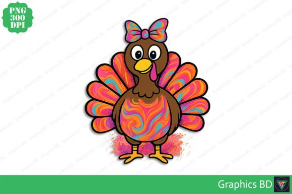 Colorful Girl Turkey PNG for Thanksgiving Crafts