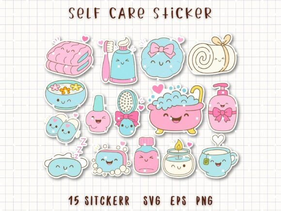Cozy Kawaii Charm: The Self Care Sticker Bundle