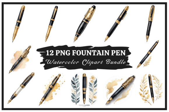 Elevate Your Creative Projects with Fountain Pen Watercolor Clipart