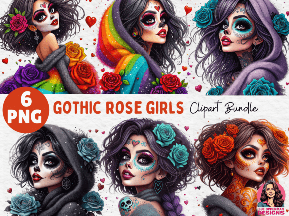 Gothic Rose Girls | 6 PNG Bundle: Moody Floral Art