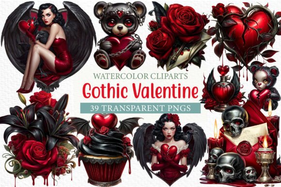 Gothic Valentine Clipart Set: Beyond the Red Rose
