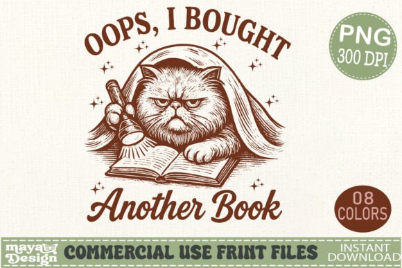 Oops I Bought Another Book: The Retro Cat PNG for Book Lovers