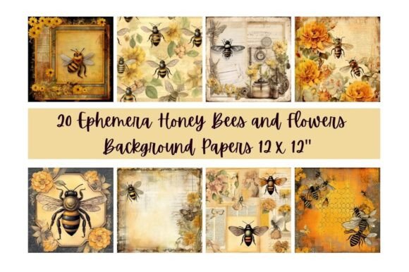 Rustic Charm: 20 Honeybee and Floral Ephemera Papers