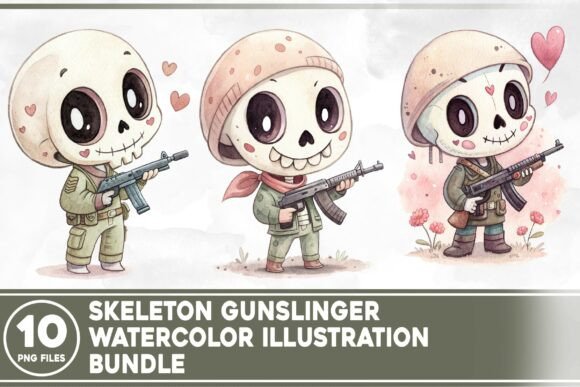 Skeleton Gunslinger Watercolor Bundle: Bold Design for Creators