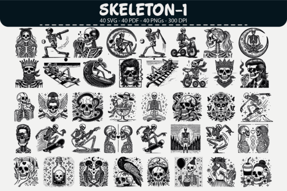 Skeleton Vector Clipart: 40 Edgy Designs for Bold Creators
