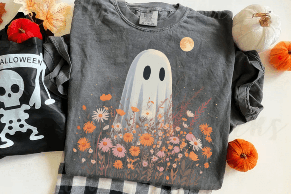 Spooky Ghost in Wildflowers PNG: A Unique Design Asset