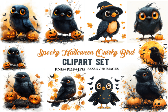 Spooky Halloween Quirky Bird Clipart Set for Creators