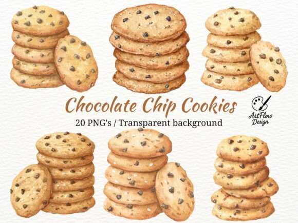 Sweeten Your Designs with a Chocolate Chip Cookies PNG Set