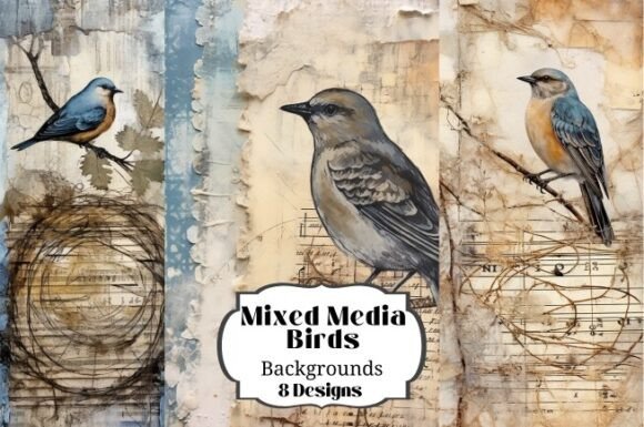 Timeless Charm: 8 Vintage Bird Mixed Media Illustrations